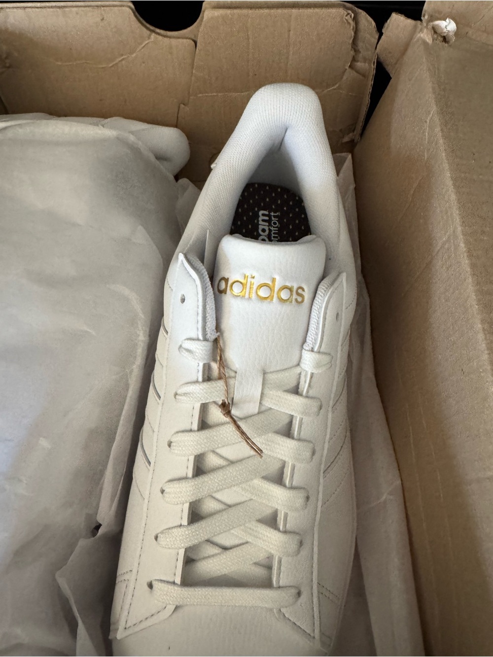 adidas White and Gold Classic Leather Sneaker (Men)